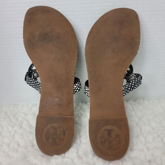 Tory Burch Miller 2 Pewter Metal Logo Beige Brown Snake Print - Picture 9 of 9